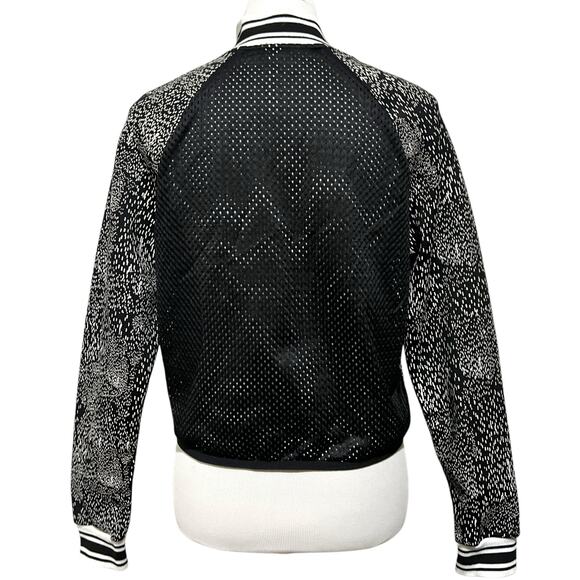 Fabletics Cropped Tia Bomber Jacket Mesh Back Black White Activewear Size S - Picture 5 of 9
